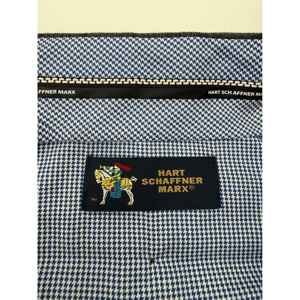 Hart Schaffner‎ Marx Dress Pants Mens 42R Gray Blue Plaid Pleated Cuffed Wool